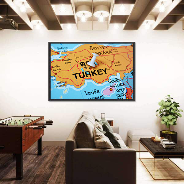 Turkey Map With Push Pin Canvas Wall Art