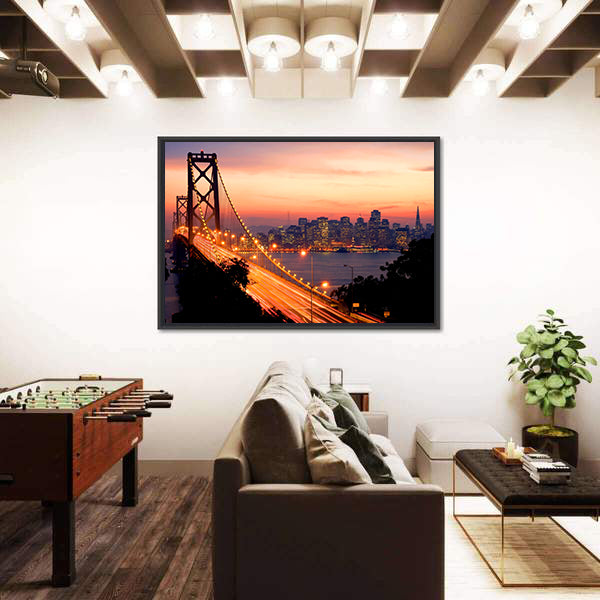 San Francisco And Bay Bridge At Sunset Canvas Wall Art