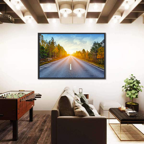 Scenic Road In Sweden Canvas Wall Art