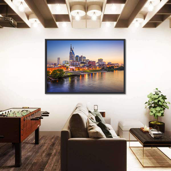 Nashville Skyline on the Cumberland River Canvas Wall Art