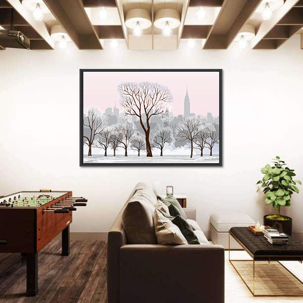Snow Alley with Empire State Silhouette Canvas Wall Art