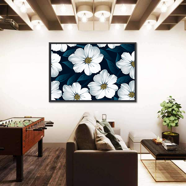White Floral Seamless Pattern Canvas Wall Art