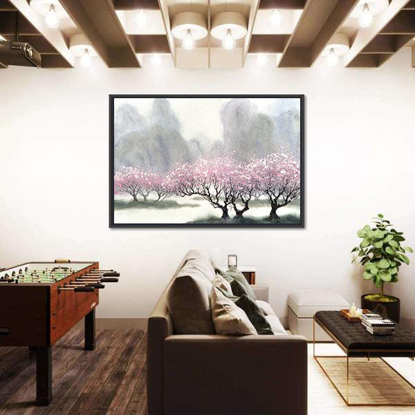 Misty Spring Cherry Blossom Orchard Canvas Wall Art