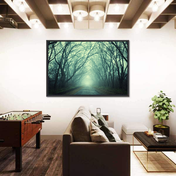 Mysterious Path In Dark Autumn Forest Canvas Wall Art