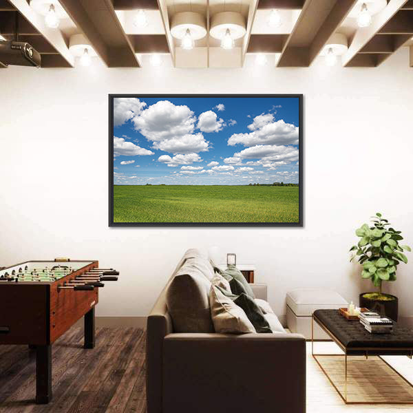 Blue Sky Over Green Field Canvas Wall Art