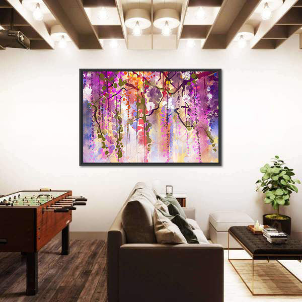 Spring Purple Wisteria Blossoms Canvas Wall Art