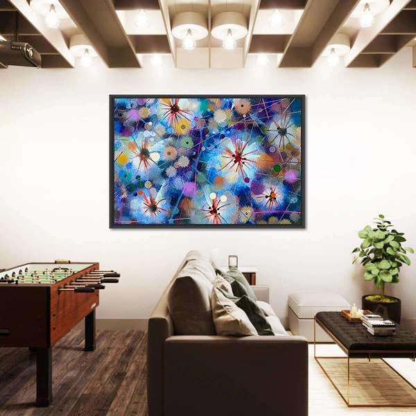 Abstract Watercolor Floral with Starburst Motifs Canvas Wall Art
