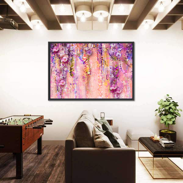 Wisteria Blossoms in Purple and Pink Canvas Wall Art