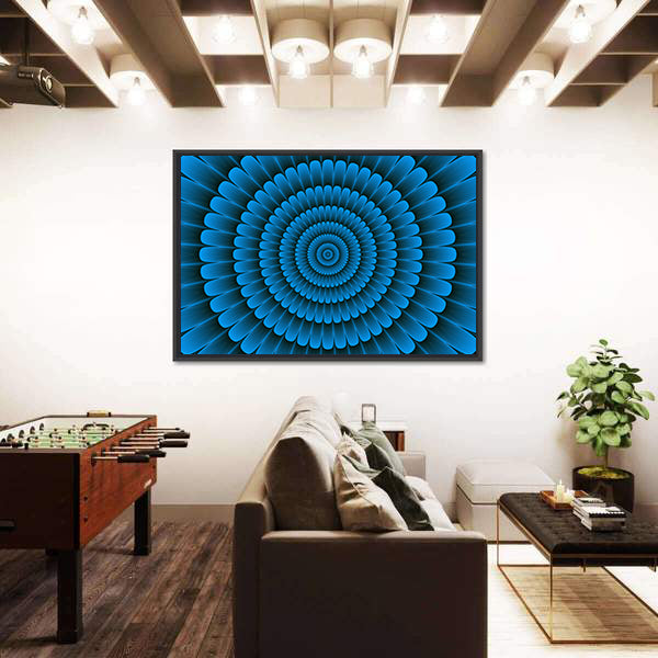 Blue Radial Floral Pattern Canvas Wall Art