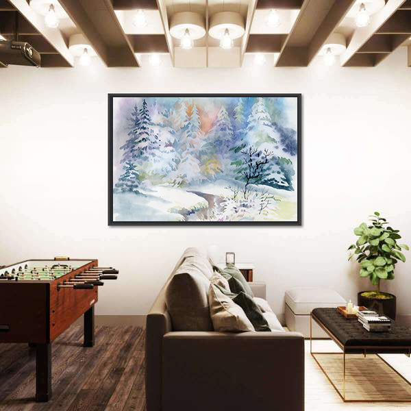 Watercolor Winter Landscape Canvas Wall Art