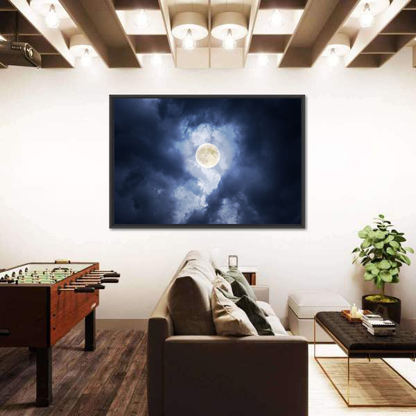 Supermoon in Clouds Canvas Wall Art