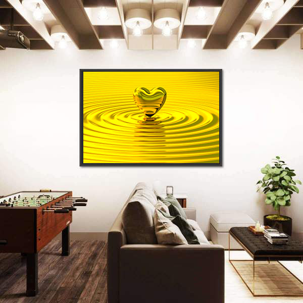 Golden Heart Over Liquid Ripples Canvas Wall Art