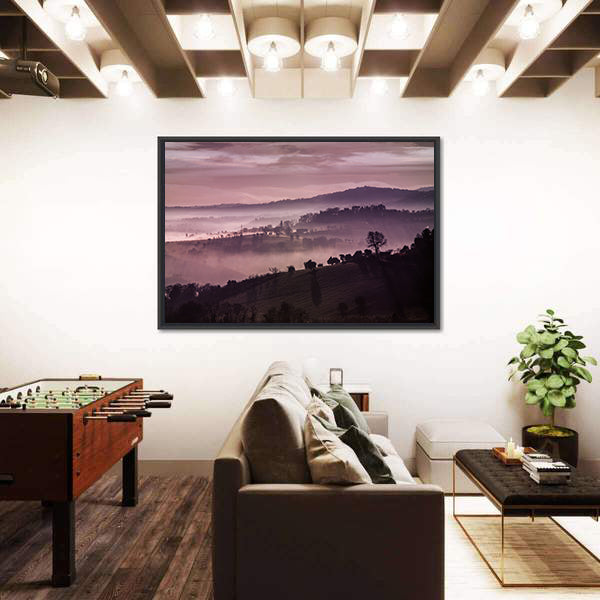 Purple Misty Hills at Dawn Canvas Wall Art