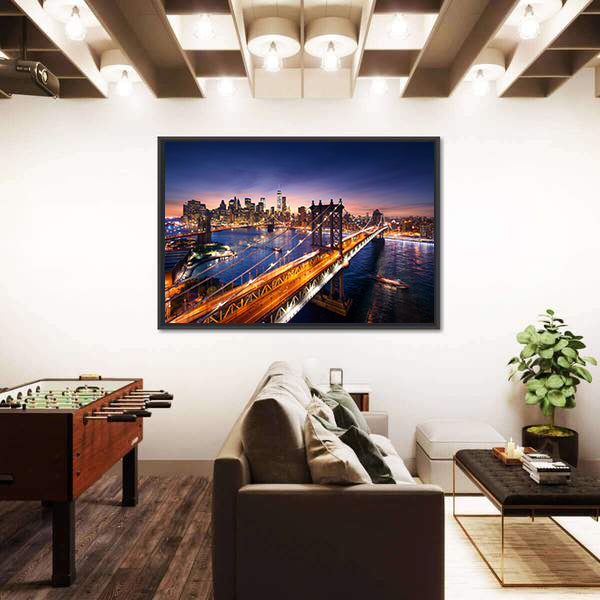 Dusk Over Manhattan Bridge Canvas Wall Art