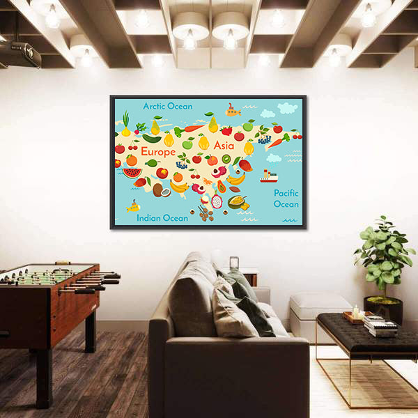 Fruit World Map Canvas Wall Art
