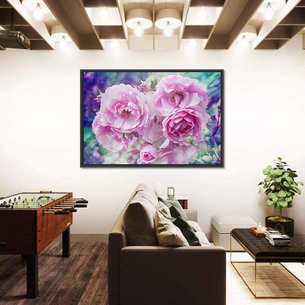 Romantic Pink Roses Close-up Canvas Wall Art