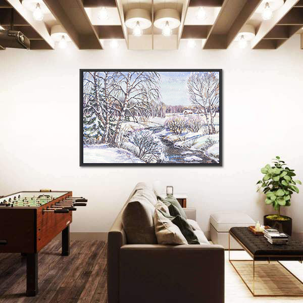 Russian Winter Village Canvas Wall Art