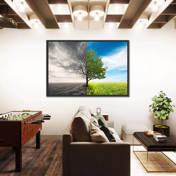 Split Lone Tree in Field Canvas Wall Art