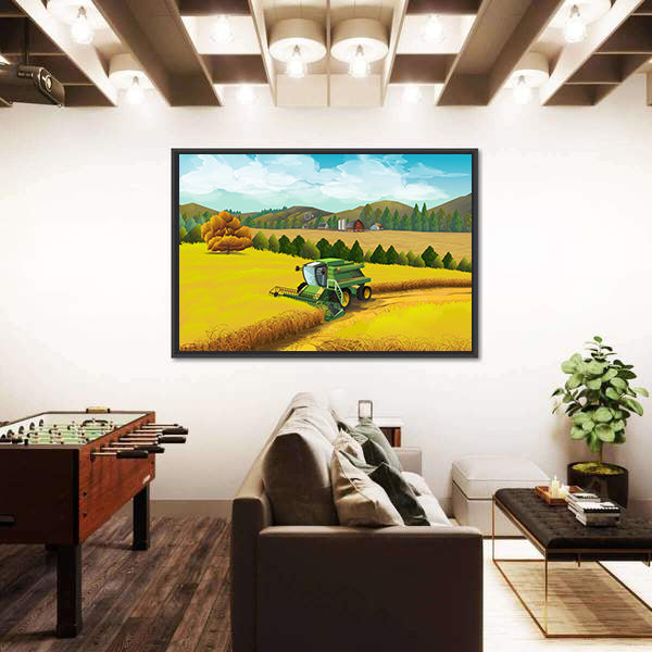 Combine Harvester in Golden Wheat Canvas Wall Art