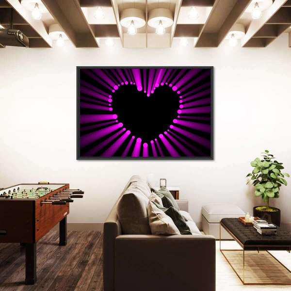 Magenta Heart with Radial Light Rays Canvas Wall Art