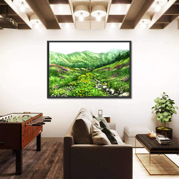 Summer View of Mountain Valley Canvas Wall Art