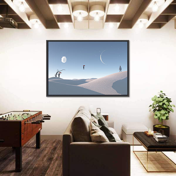 Floating Man with Umbrella in Surreal Desert Canvas Wall Art