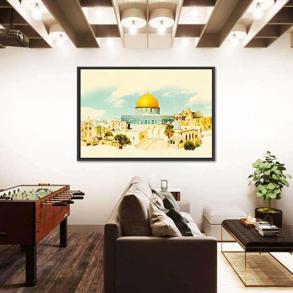 Jerusalem Old City Watercolor Illustration Canvas Wall Art