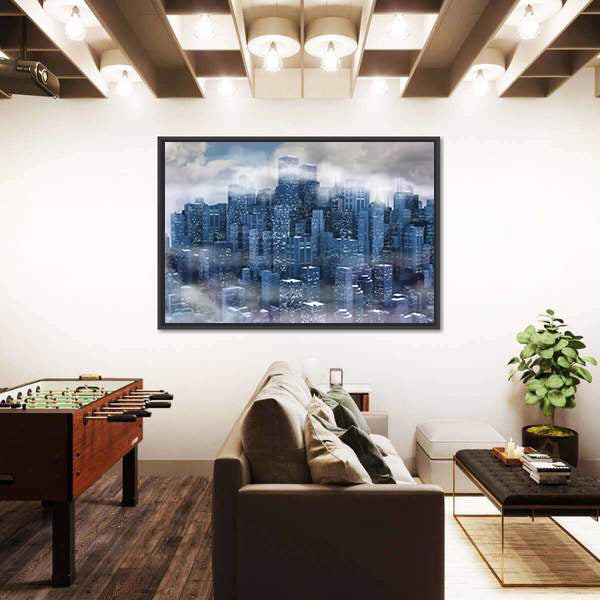 New York City Aerial Night Skyline Canvas Wall Art