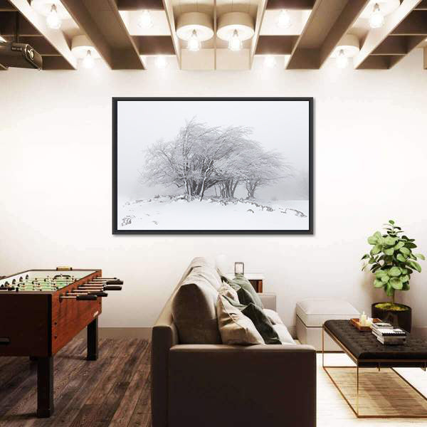 Foggy Winter Landscape In The Forest Canvas Wall Art