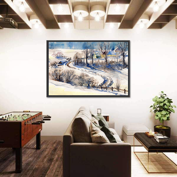 Road To Winter Village Canvas Wall Art