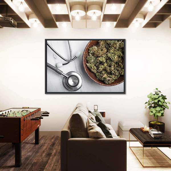 Medical Marijuana Buds with Stethoscope Canvas Wall Art