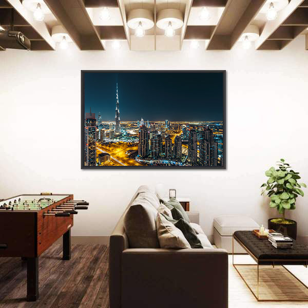 Dubai Business Bay Night Skyline Canvas Wall Art