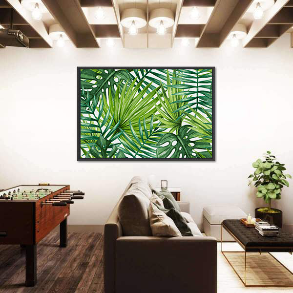 Tropical Monstera and Palm Leaves Canvas Wall Art
