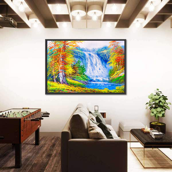 Autumn Waterfall with Colorful Foliage Canvas Wall Art