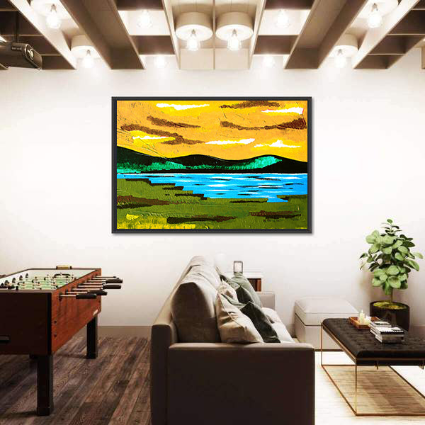 Sunset Lake Meadow Canvas Wall Art