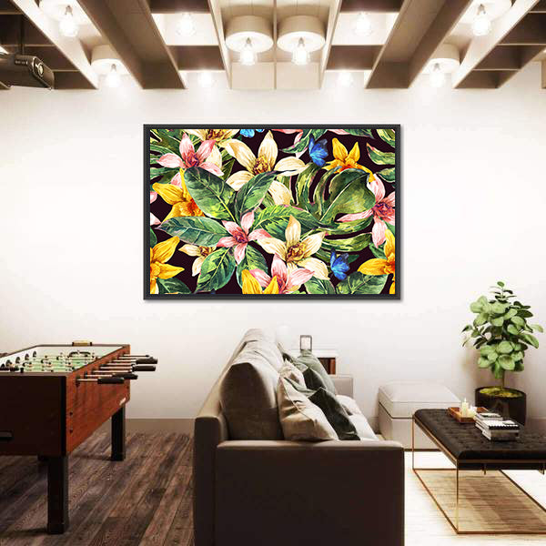 Watercolor Tropical Leaves Pattern Canvas Wall Art