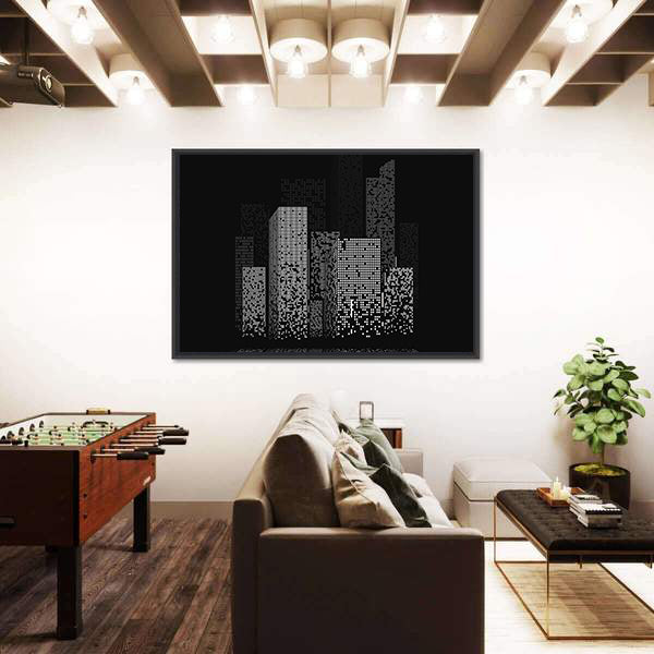 Pixelated Night City Skyline Canvas Wall Art