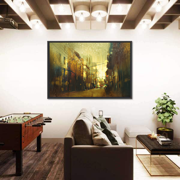Urban Street at Golden Dusk Canvas Wall Art