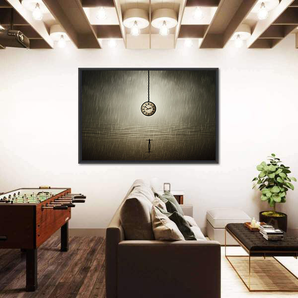 Rainy Night Silhouette with Pocket Watch Canvas Wall Art