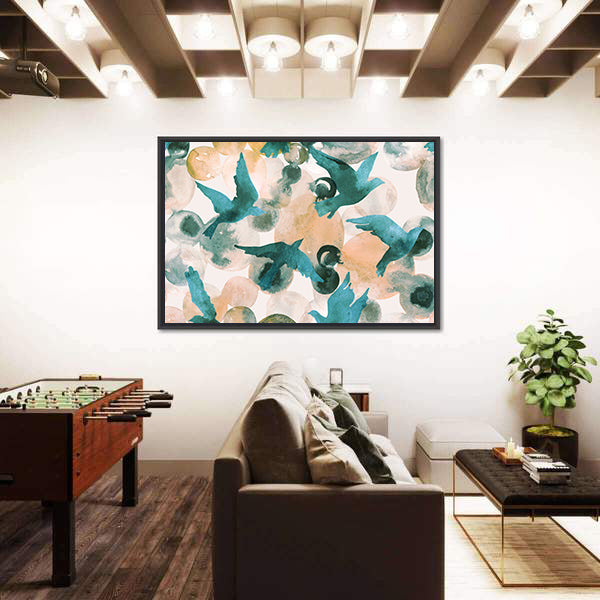 Teal Birds in Flight Abstract Canvas Wall Art