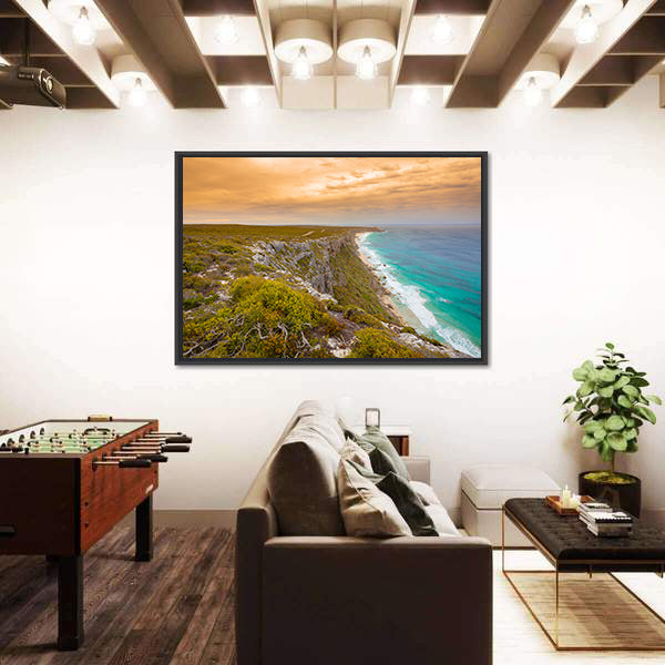 Kangaroo Island Cliffs and Turquoise Sea at Sunset Canvas Wall Art