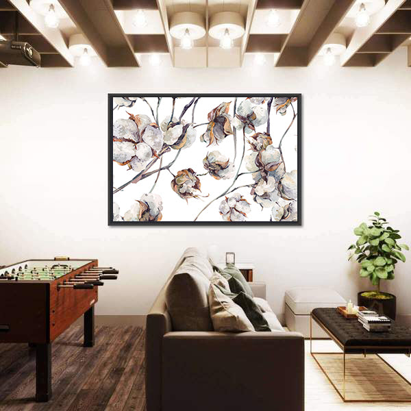 Cotton Bolls Watercolor Pattern Canvas Wall Art