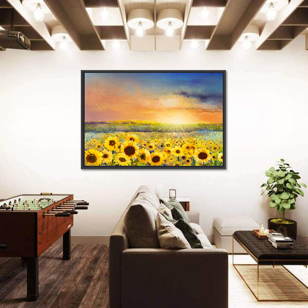 Sunflowers In Warm Sunlight Canvas Wall Art