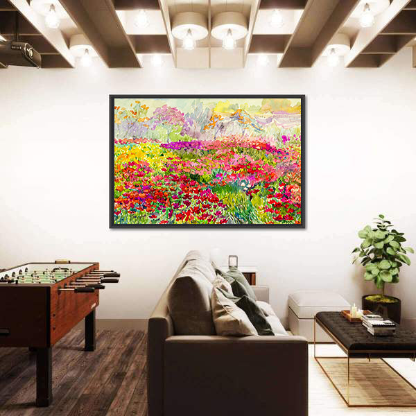 Watercolor Poppy Field in Spring Canvas Wall Art