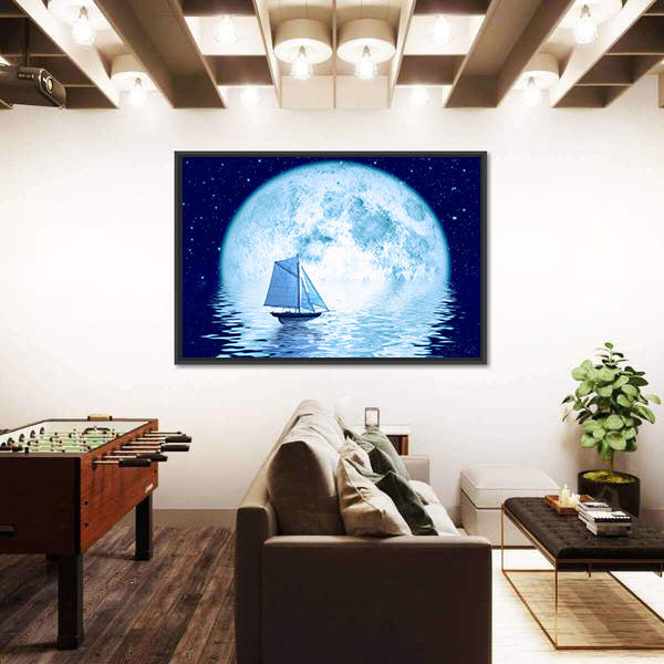Sailing Ship Under Full Moon Canvas Wall Art