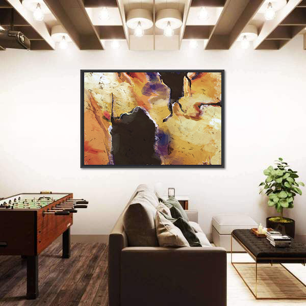 Textured Orange Abstract with Dark Central Void Canvas Wall Art