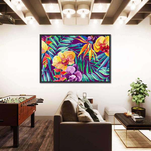 Tropical Jungle Watercolor Floral Canvas Wall Art