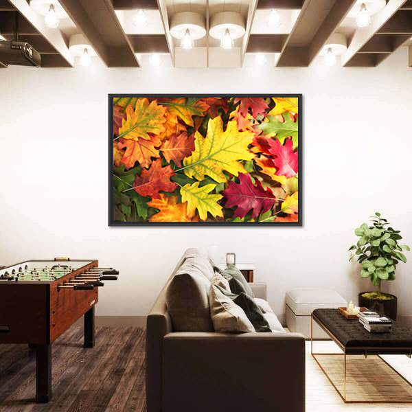 Colorful Oak Autumn Season Leaves Canvas Wall Art
