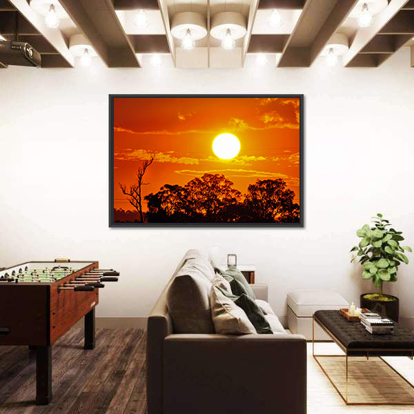 Burning Sun Over Jungle Canvas Wall Art