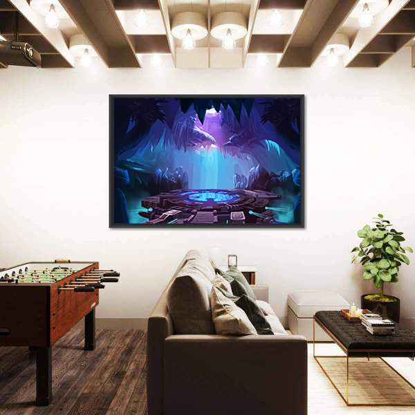 Mysterious Cavern with Glowing Platform Canvas Wall Art